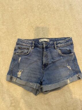 Zara Light Blue Distressed Denim Shorts